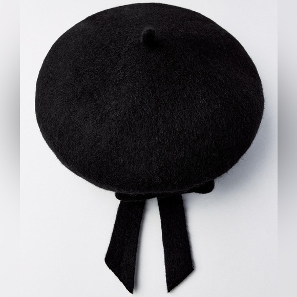 NWT ZARA BOW TRIM WOOL BERET S-M main image 4